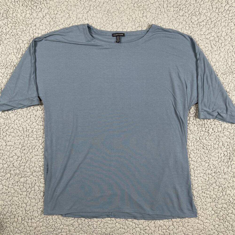 Eileen Fisher Batwing Tunic Top Womens M Blue Oversized Doleman Sleeve Slinky